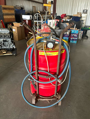 Shell Diesel Fuel Drum Dispensing Pump Service Cart w/ Hoses Red Metal Drum