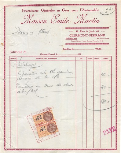 1920 FOURNITURES GENERALES EN GROS POUR L AUTOMOBILE MAISON EMILE MARTIN A CL