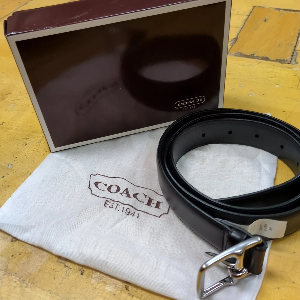 ???Vintage Coach Black Leather Belt Size Medium Vintage Coach Black Leather Belt: Solid Brass Buckle, Made  main image 2