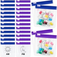 24 Pieces Pill Pouch Bags Zippered Set Reusable Translucent Medicine Organize...