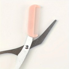 Pink Eyebrow Scissors with Built-In Comb Stainless Steel Precision Grooming To