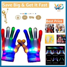 Led Gloves 5 Colors 6 Modes Light Up Finger Rave Gloves Kids Safe New