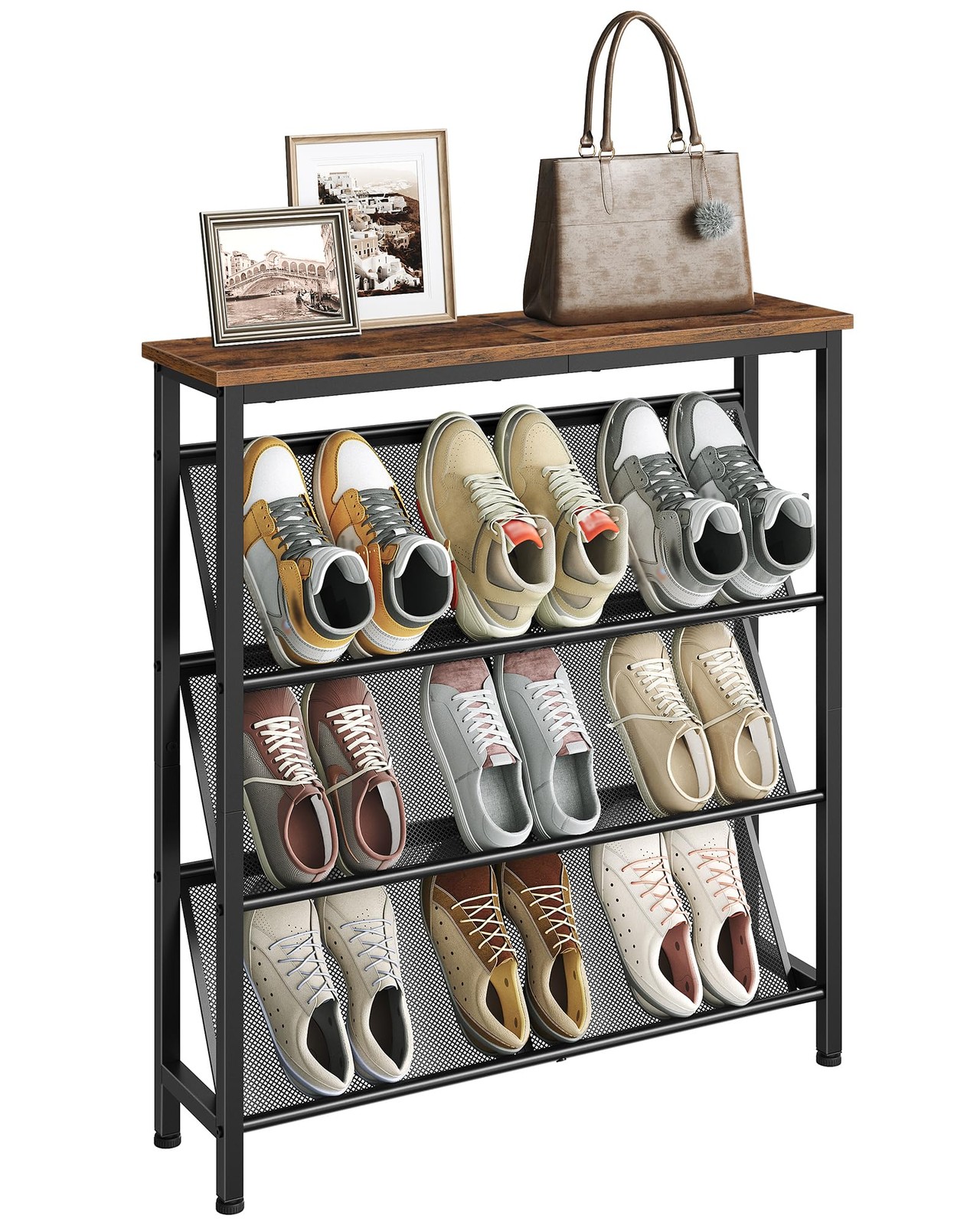 4-Tier Slanted Shoe Rack for Narrow Entryway Space Saving Storage Shelf