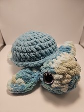 Handmade Crochet Turtle Sparkle Blue Multi 8"