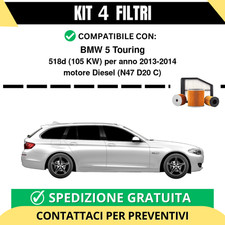 Kit 4 Filtri Tagliando per BMW 5 Touring 518d 105 kw Diesel 2013-2014