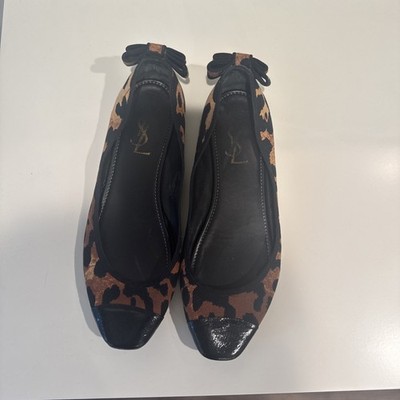 Women's Yves Saint Laurent YSL Ballet Flats Shoes Size 41 EU/11 US Cheetah Print