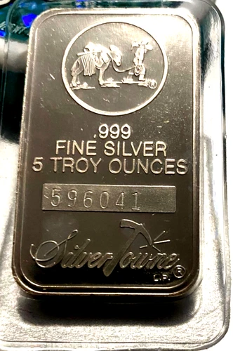5 OZ SILVER TOWNE PROSPECTOR .999 UNCIRCULATED BAR