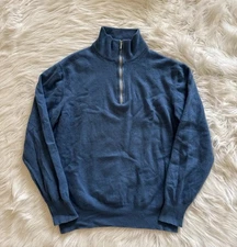 Loro Piana 100% Cashmere Quarter Zip Pullover Sweater Blue 54