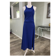 A New Day Blue Sleeveless Ruched Midi Dress Jersey Stretch Size M