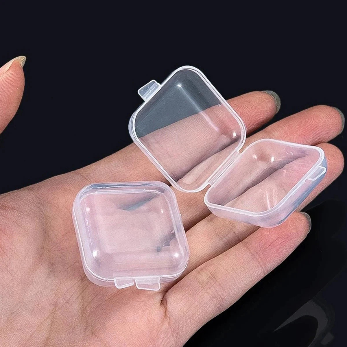 50pcs Mini Square Storage Box Clear Plastic Flip Case Pill Jewelry