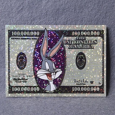 1997 Bugs Bunny Looney Tunes 100 Million Dollar Bill Glitter Prism Sticker