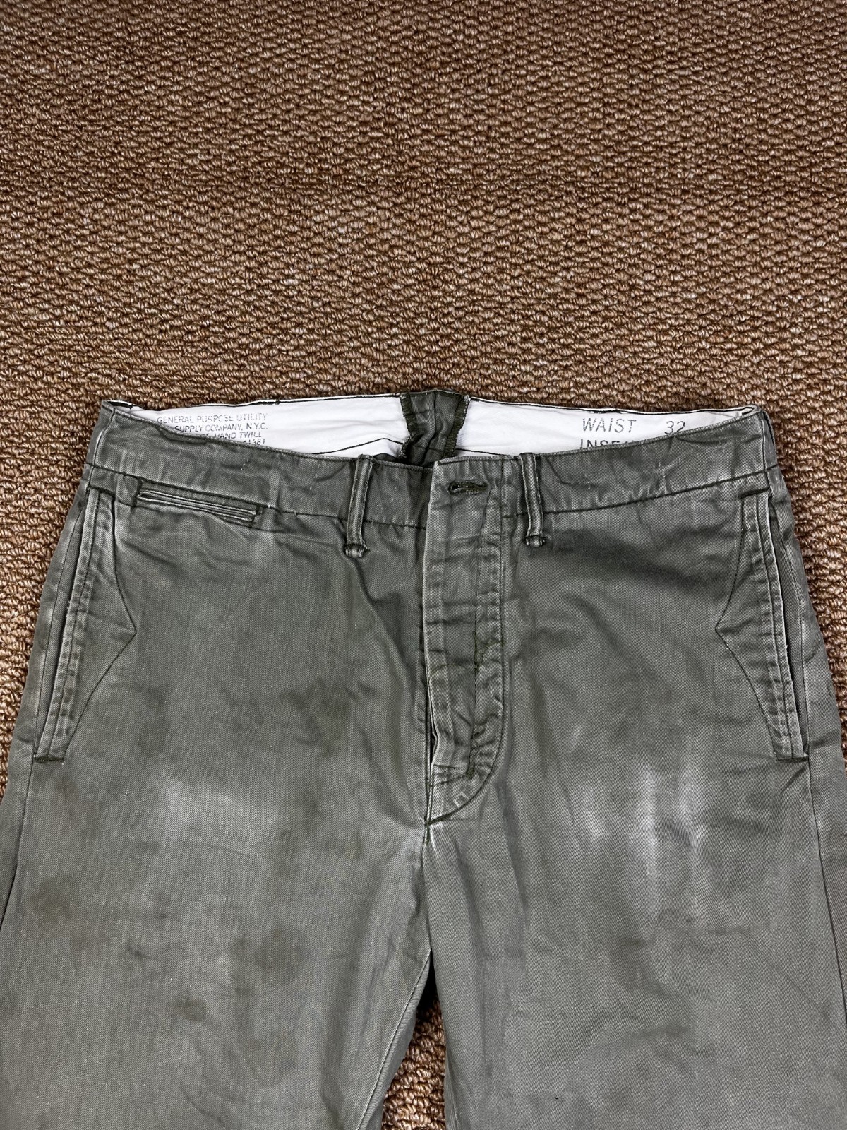 Vintage RRL Double RL  Military Style Olive Green Chino Pants Distressed Size 32