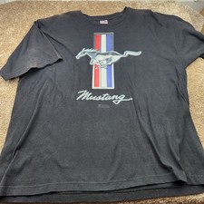 Mens Black Ford Mustang Horse Logo T Shirt 2XL Bayside Made in USA