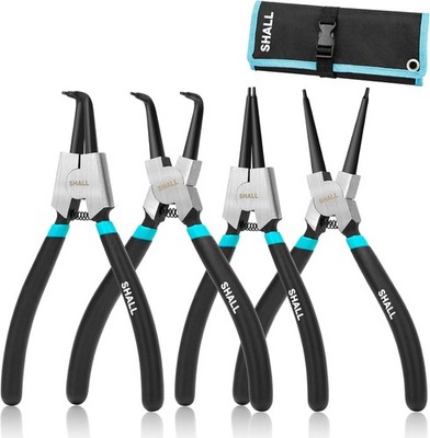 SHALL Sicherungsringzangen Set 4 Stück 7 Zoll gerade gebogen rutschfeste Griffe