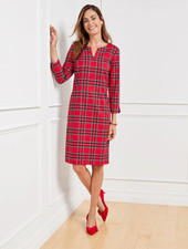 NWT TALBOTS 3/4 SLEEVE SHIFT DRESS in RED MOUNTAIN PLAID SIZE 2 PREPPY CLASSIC