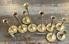 Set of 9 Vtg Brass Candlesticks and Candle Snuffer, Graduated Candle Holders