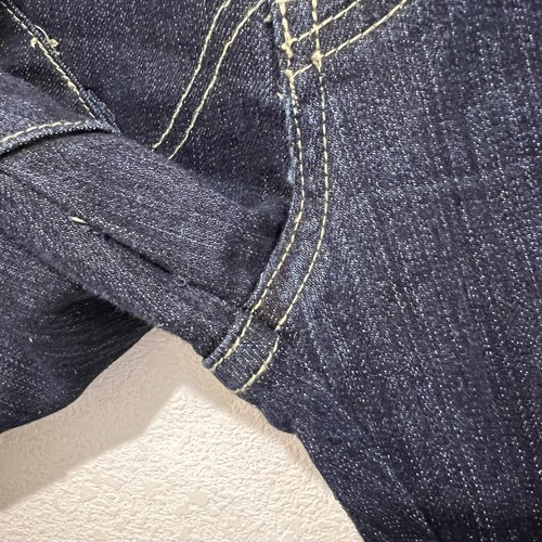 Vintage Le More Damengröße 9 zweifarbig blau Jeans ausgestellt Bondage Schnallen Y2K - Bild 6 von 14