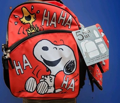 Peanuts Snoopy & Woodstock Ha Ha 5 Piece Backpack 17x12x5
