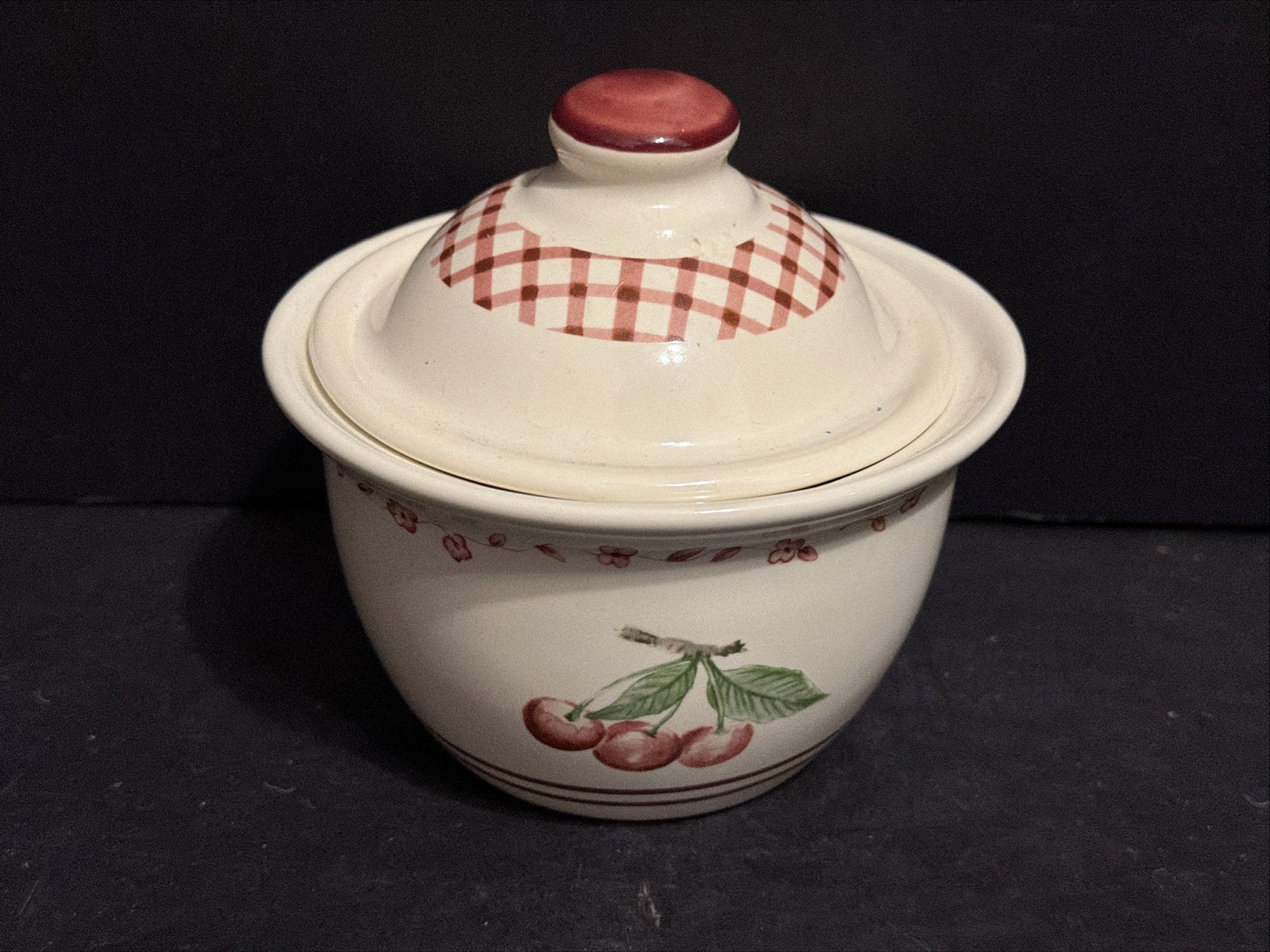 Pfaltzgraff Delicious Fruit and Butterfly Stoneware Sugar Bowl with Lid