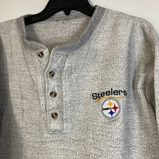 Vtg Pittsburgh Steelers Long Sleeve Henley Sweatshirt Light Weight Grey L 90s