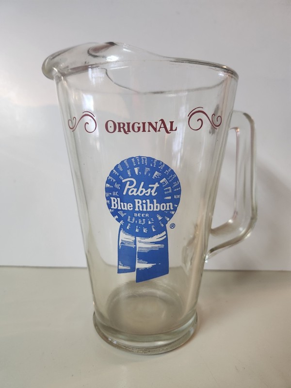 Vintage PABST BLUE RIBBON BEER PBR Large Heavy Glass BEER Pitcher
