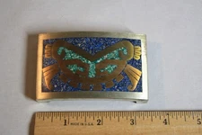 Vintage Inlaid Turquoise Chip Belt Buckle Made in Mexico Alpaca!