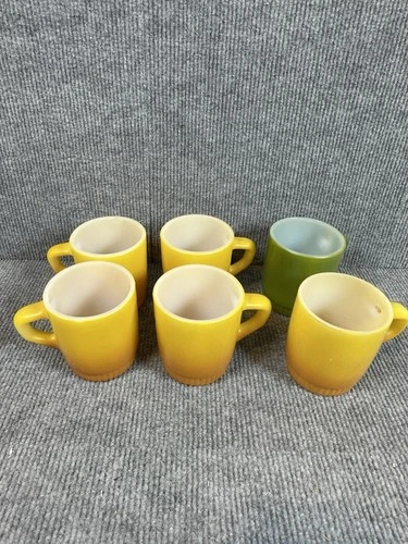 Vintage Anchor Hocking Fire King Orange Glass Coffee Mug Cup Complete Set Of 6
