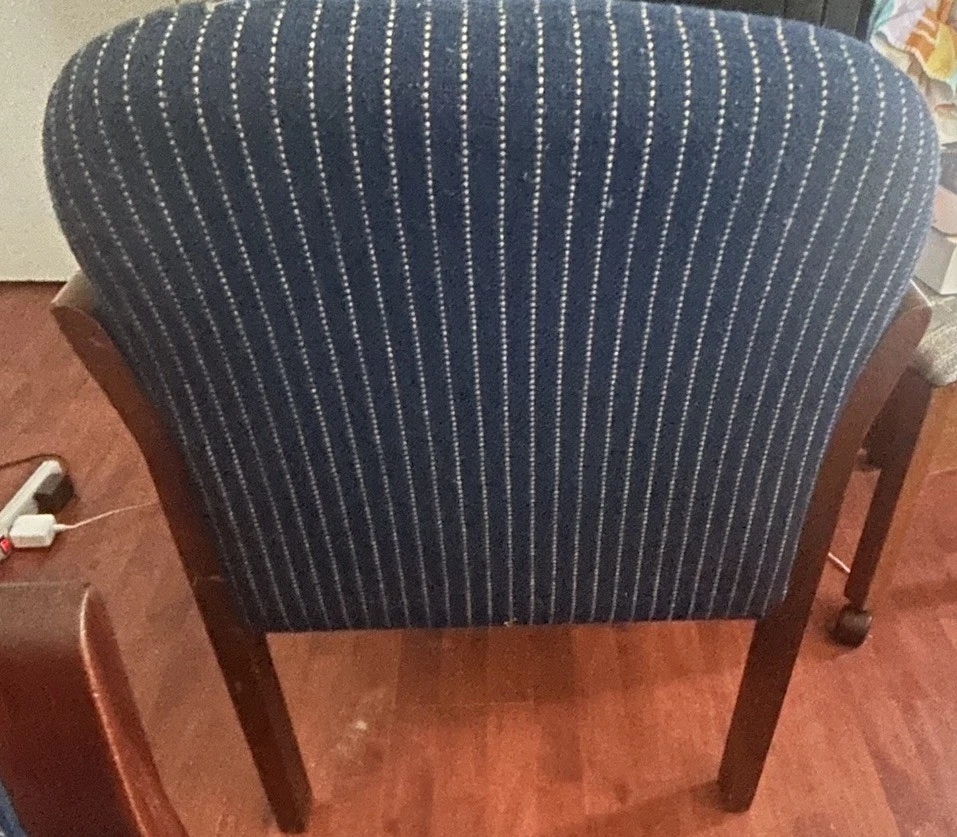 Pair Of Gunlocke Co. Chairs (2) with Blue White Stripe Upholstery Ship/Local PU - Image 3 of 4
