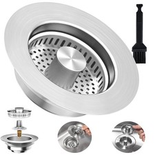 3-in-1 Kitchen Sink Drain Strainer Stopper, Upgraded Stainless Steel Silver