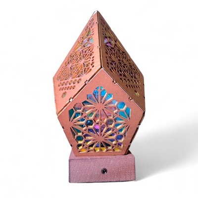 Laser-Cut Wooden Geometric Icosahedron Lamp Sacred Geometry LED Light