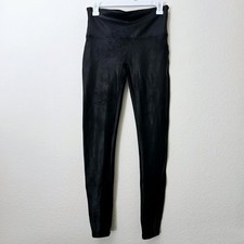 SPANX Women's Sz Large Black Faux Leather Leggings High Rise Active Wear Outdoor