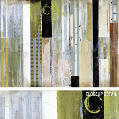 40W''x30H'' HORIZON LINES I by BRIDGES - LIME GREEN BLACK LINEAR ABSTRACT CANVAS