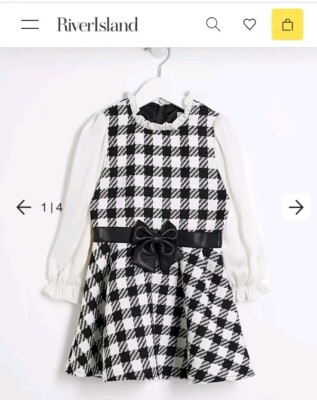 River Island Mini Girls Black Boucle Mono Skater Dress, 18-24mth