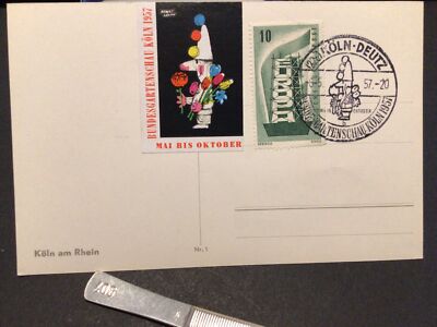 Köln 1957 Gartenschau Rheinblick & Clown Plakat Briefmarke Postkarte Ref 60910