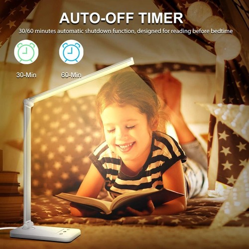 LED Desk Lamp Dimmable with USB Charging Port 5 Lighting Modes Timer White - Picture 6 of 9