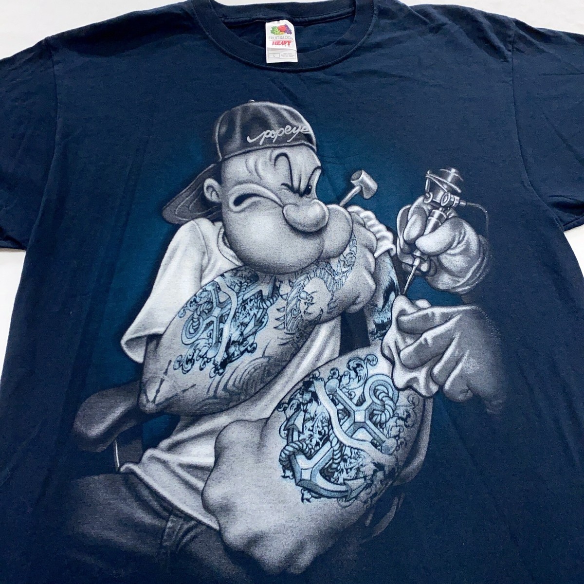 Dat Thirft　　　　　　　　【Ｖｉｎｔａｇｅ７０’ｓ】ＰＯＰＥＹＥ vintage POPEYE TATTOO HIP HOP T-Shirt LARGE soft cartoon