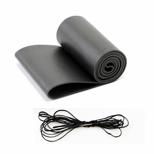 Car Auto DIY Black Genuine Leather Steering Wheel Cover Wrap Sew-on Kit 14.5-15" - Bild 4 von 10