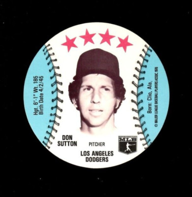 1976 MSA Dairy Isle Discs DON SUTTON Los Angeles Dodgers MINT