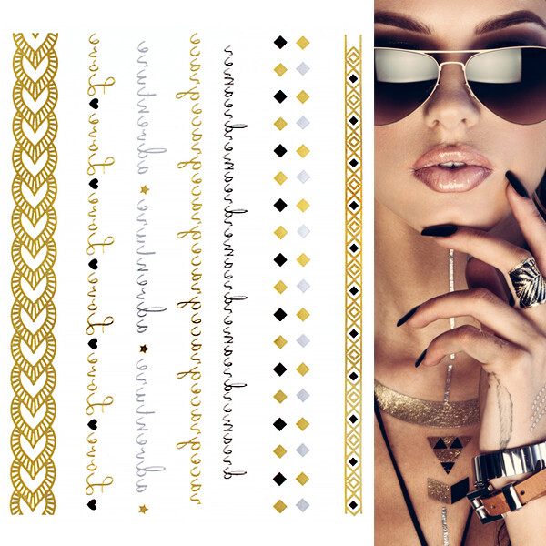 Флэш-тату Металлическая временная татуировка Einmal Klebe Gold Silber Love Herz Stern 1690₽