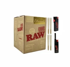 RAW Classic ETHEREAL 1 1/4 Size Pre-Rolled Cone +Raw Phoenix Extendo Lighter