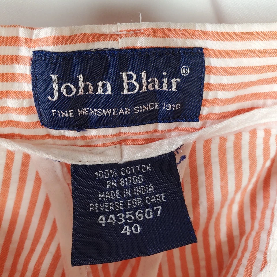 Pantalones Cortos Chinos Para Hombre John Blair Naranja y Blanco Estilo Seersucker Talla 40 Foto 3 de 4