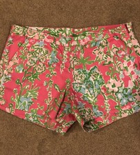 Lilly Pulitzer Girls Adie Shorts Size 0 Green Pink Sunset Tropical Style 98554