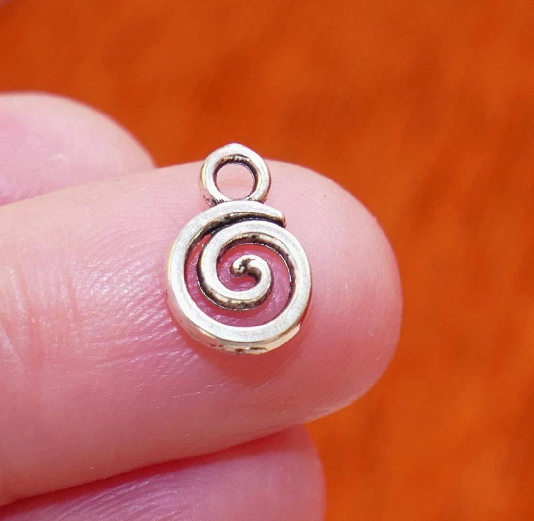 10 Spiral Swirl Circles Tiny Charm for Bracelet/Earrings/Necklace Pendant  Silver