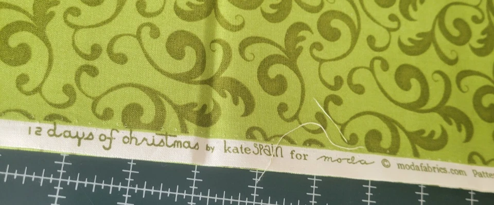 Moda Cotton Fabric Kate Spain 12 Days of Christmas #27023 Cotton Fabric Green - Image 2 of 3