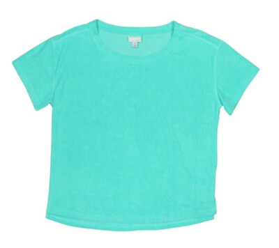 Jenni by Jennifer Moore Womens Terry Cloth Crewneck Top Ocean Aqua S 