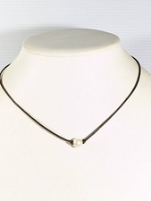 White Round Pearl Brown Cord Choker Necklace 15.5 inches