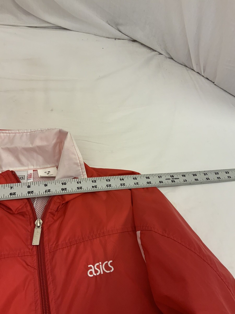 Asics Jacket XS Red Full Zip Windbreaker 100% Nylon Lined YGI W1