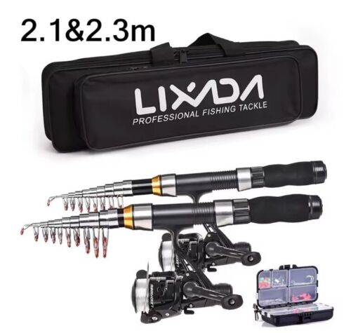 2.1m 2.3 m Telescopic Fishing Rod Reel Combo Full Kit Carbon Fiber Rod Pole - Picture 5 of 10