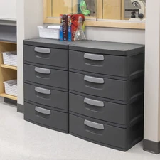 4 Drawer Unit Plastic Garage Cabinets Storage Large-Capacity Flat Organizer Gray