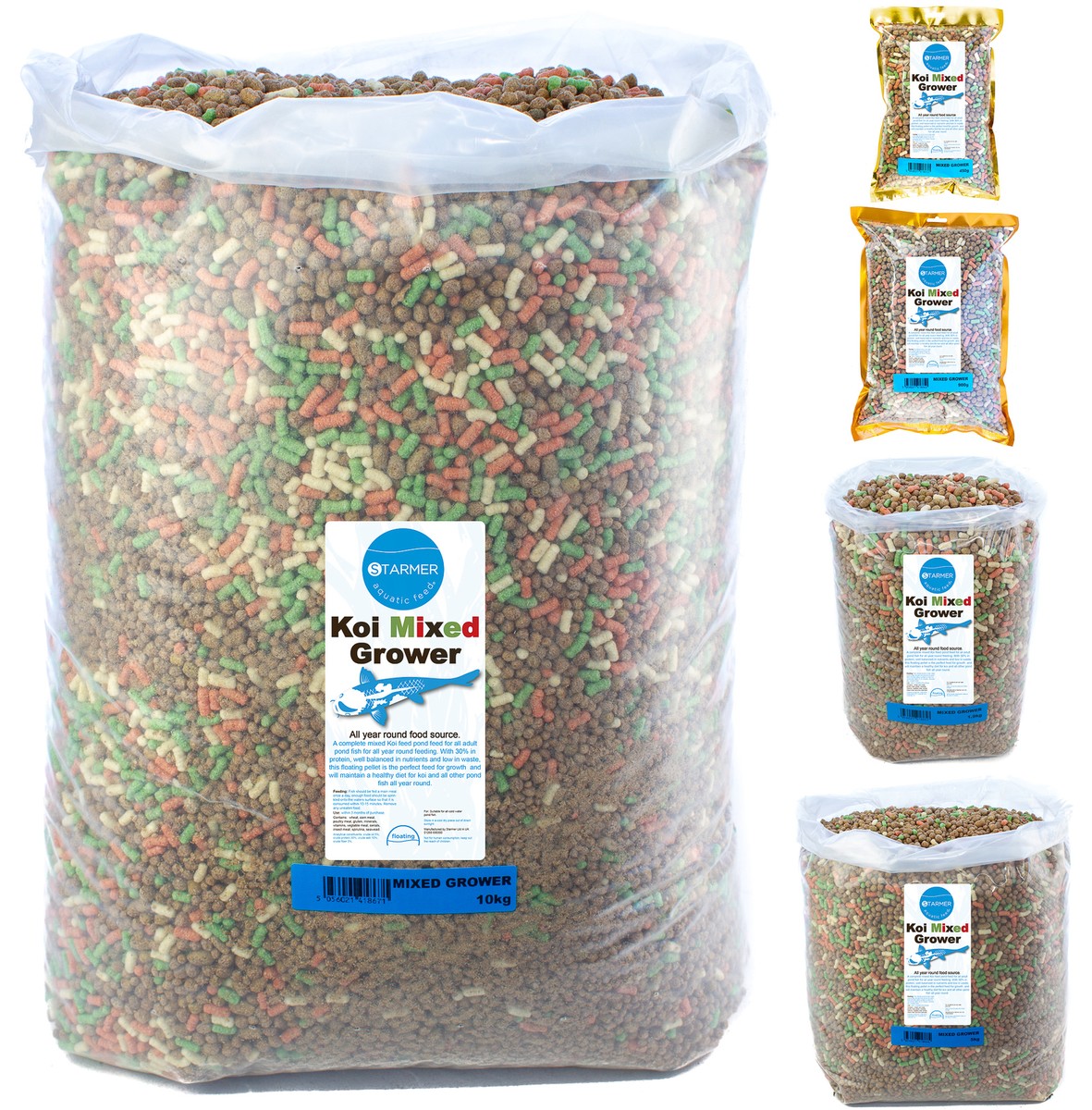 Koi carp pond mixed grower pellets sticks mix 30% protein 100g-10kg